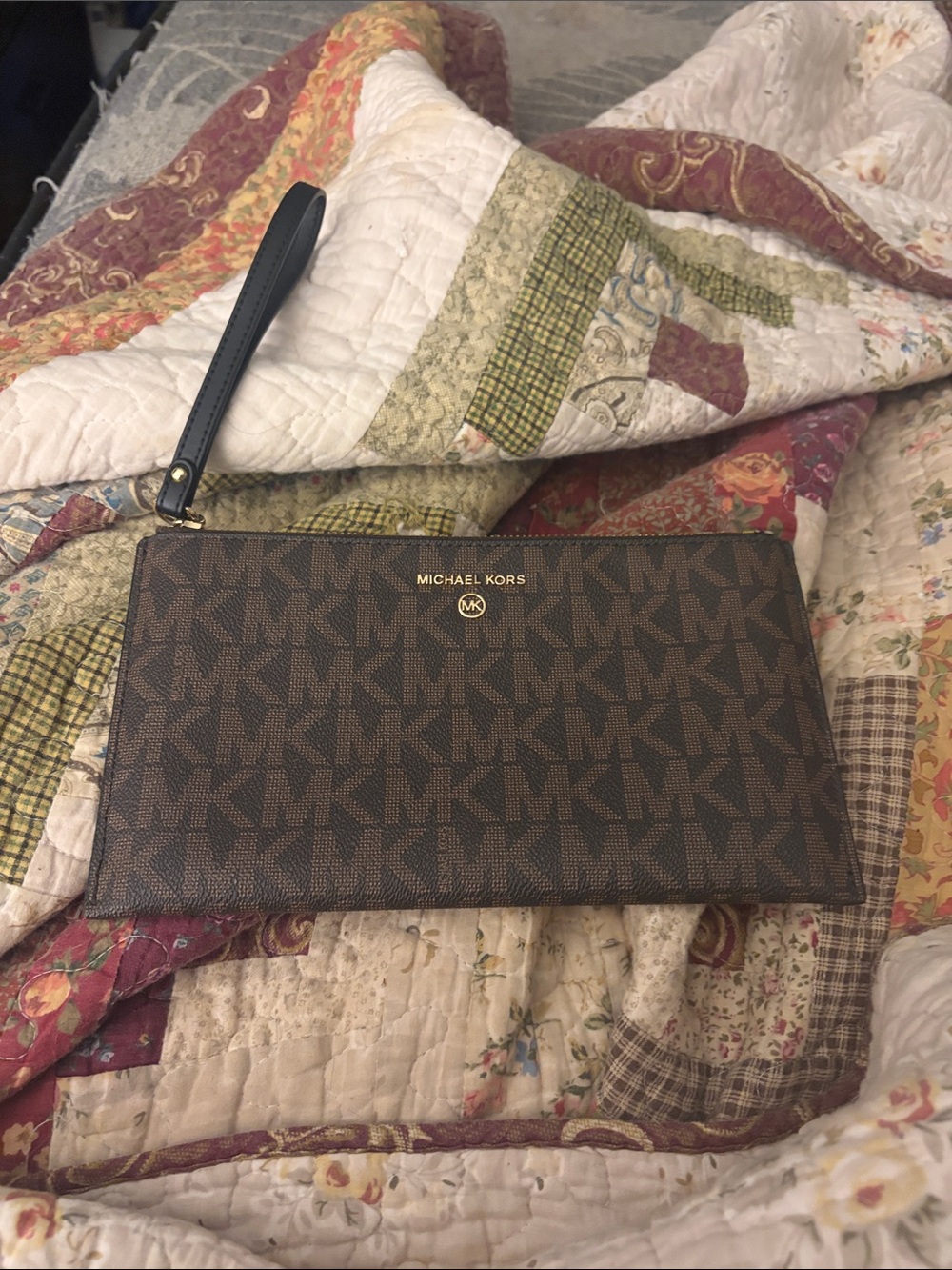 Michael Kors Brown and Black Signature Wristlet Clutch